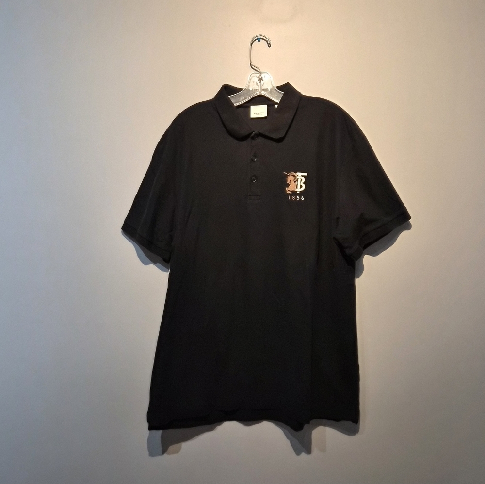 Burberry London England Black Stitched 1856 Logo Polo T-Shirt | Size XXXL
